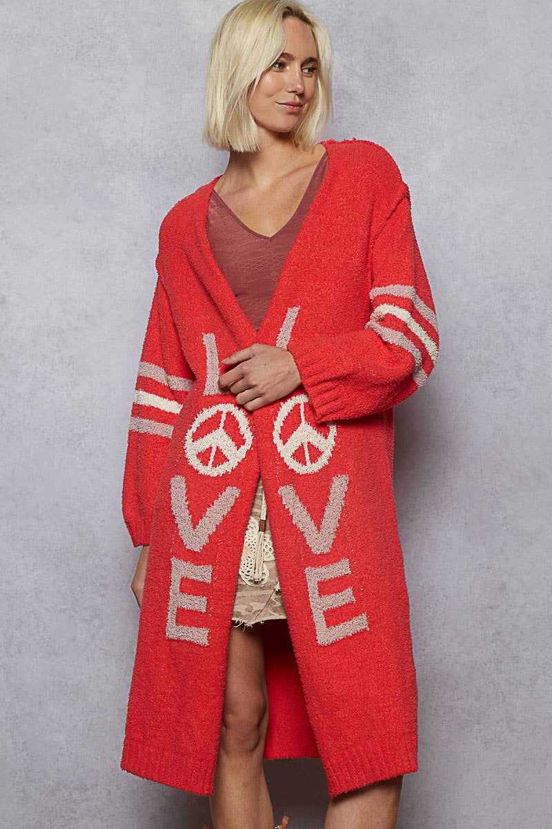 LOVE letter printed peace solid Berber sweater cardigan - ivyandlavyboutique Pol Clothing