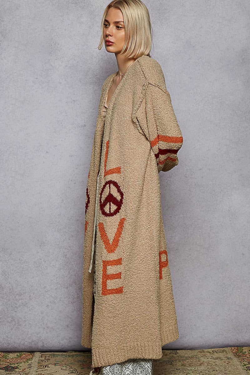 LOVE letter printed peace solid Berber sweater cardigan - ivyandlavyboutique Pol Clothing
