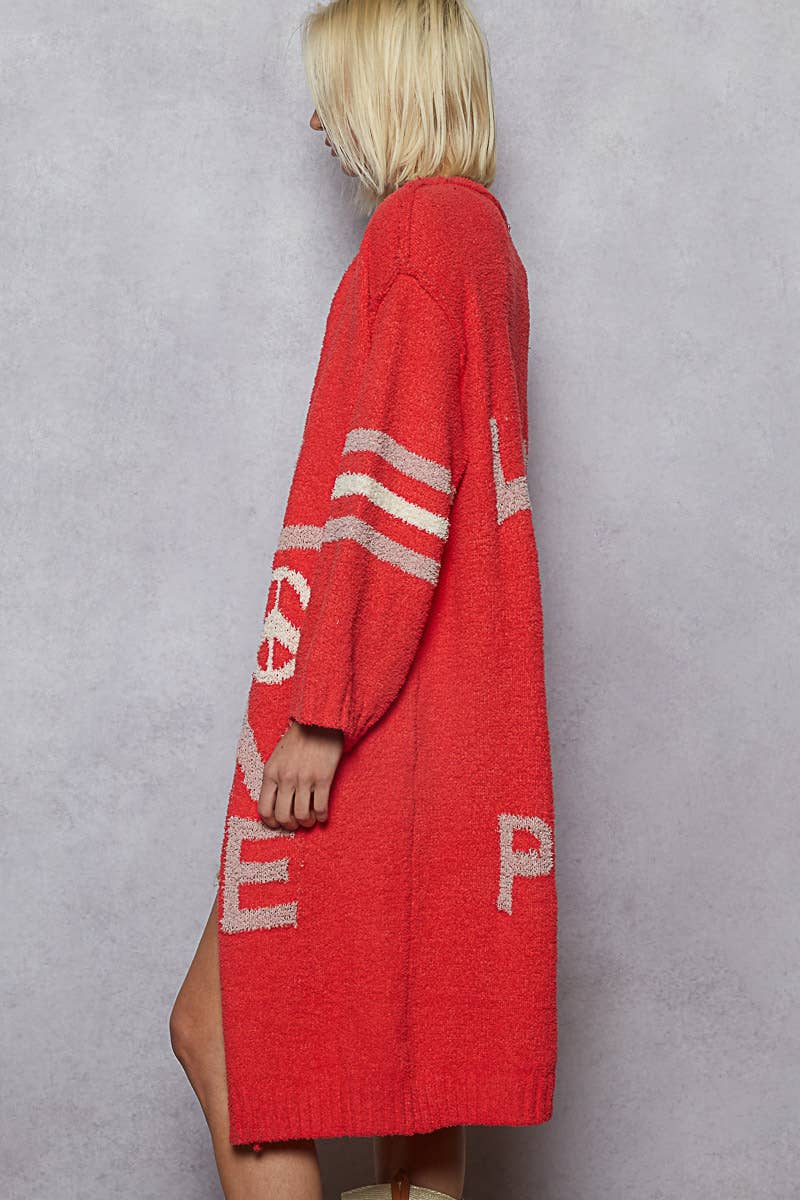 LOVE letter printed peace solid Berber sweater cardigan - ivyandlavyboutique Pol Clothing