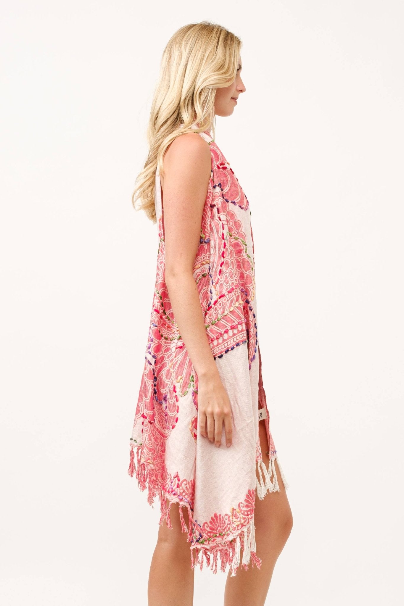 Lyra Coral Thick Stitch Embroidered Vest - ivyandlavyboutique Raj Trading & Imports (USA) Inc.