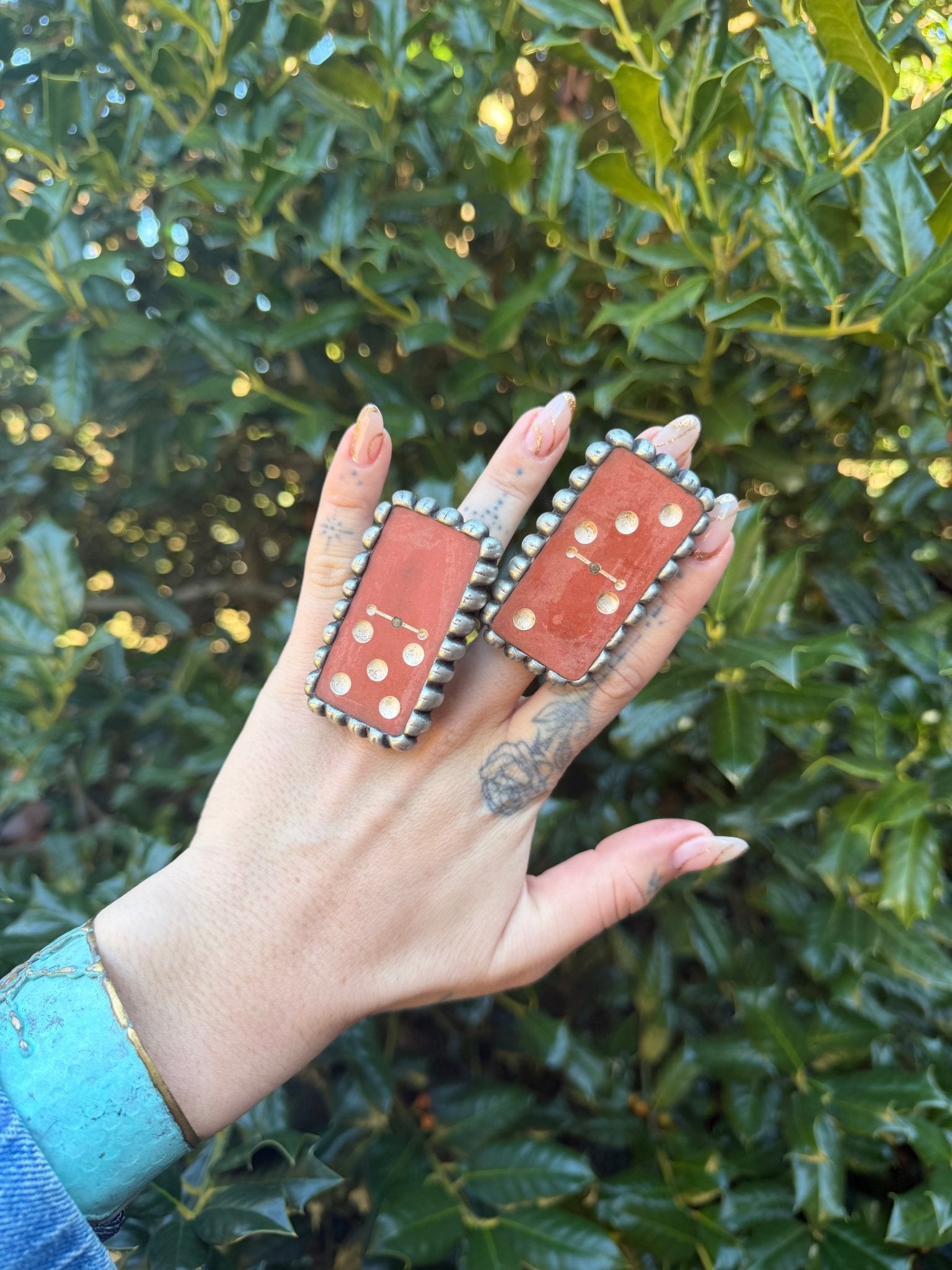 Maroon Vintage Domino Metal Rings - ivyandlavyboutique Art by Amy