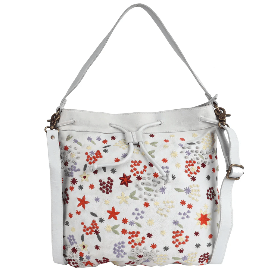Meadow (LG) Handcrafted Leather Shoulder Bag: Mustard & White by Latico - ivyandlavyboutique Latico Leathers