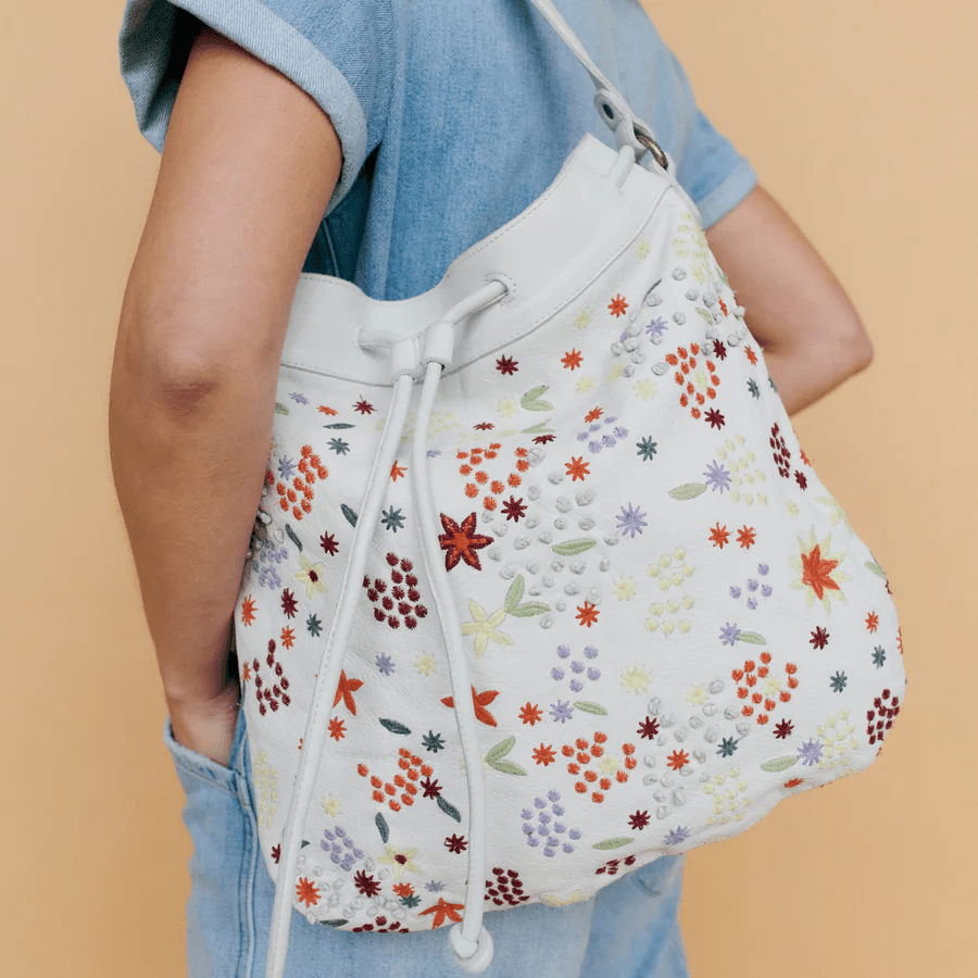 Meadow (LG) Handcrafted Leather Shoulder Bag: Mustard & White by Latico - ivyandlavyboutique Latico Leathers