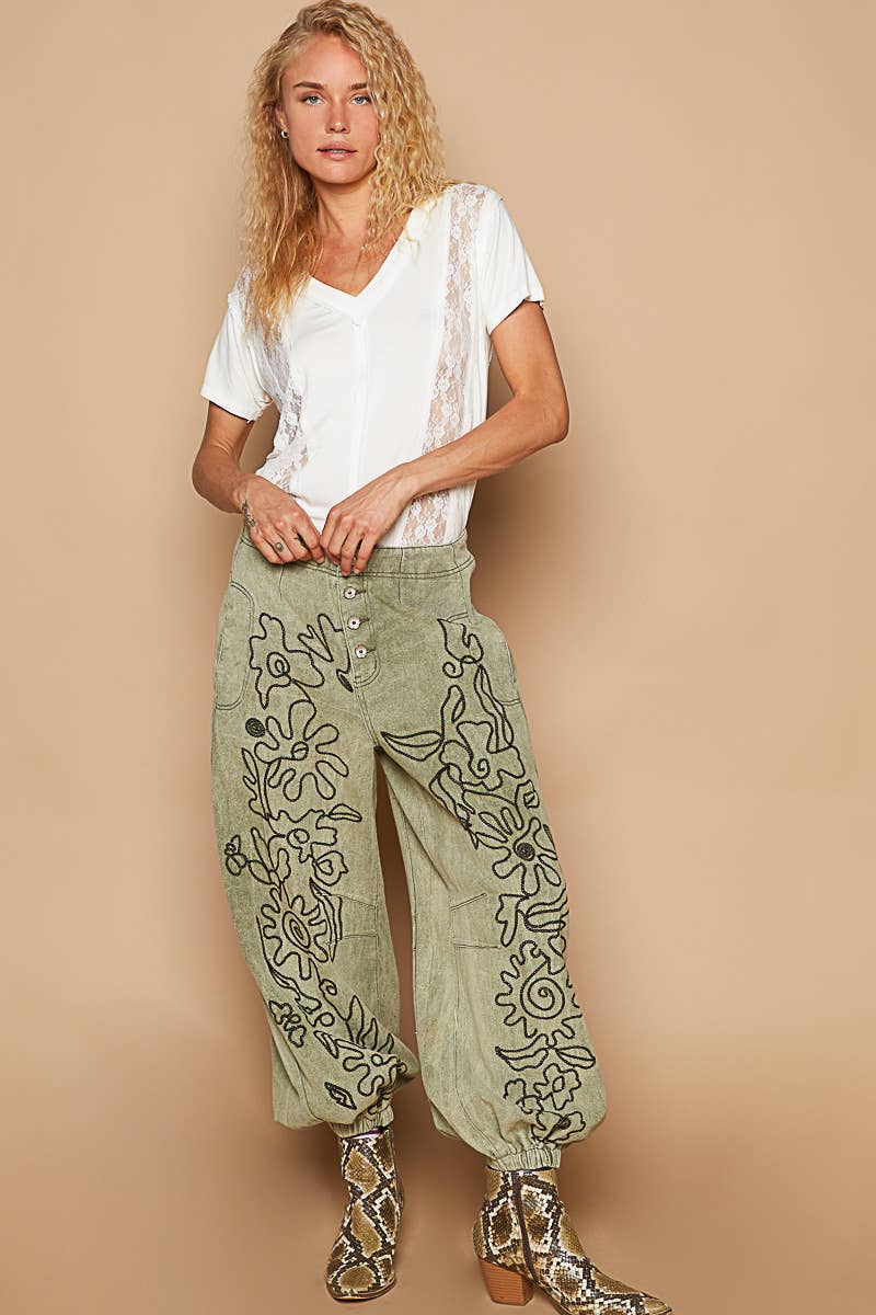 Meadow Stitch Twill Joggers Pants - ivyandlavyboutique Pol Clothing
