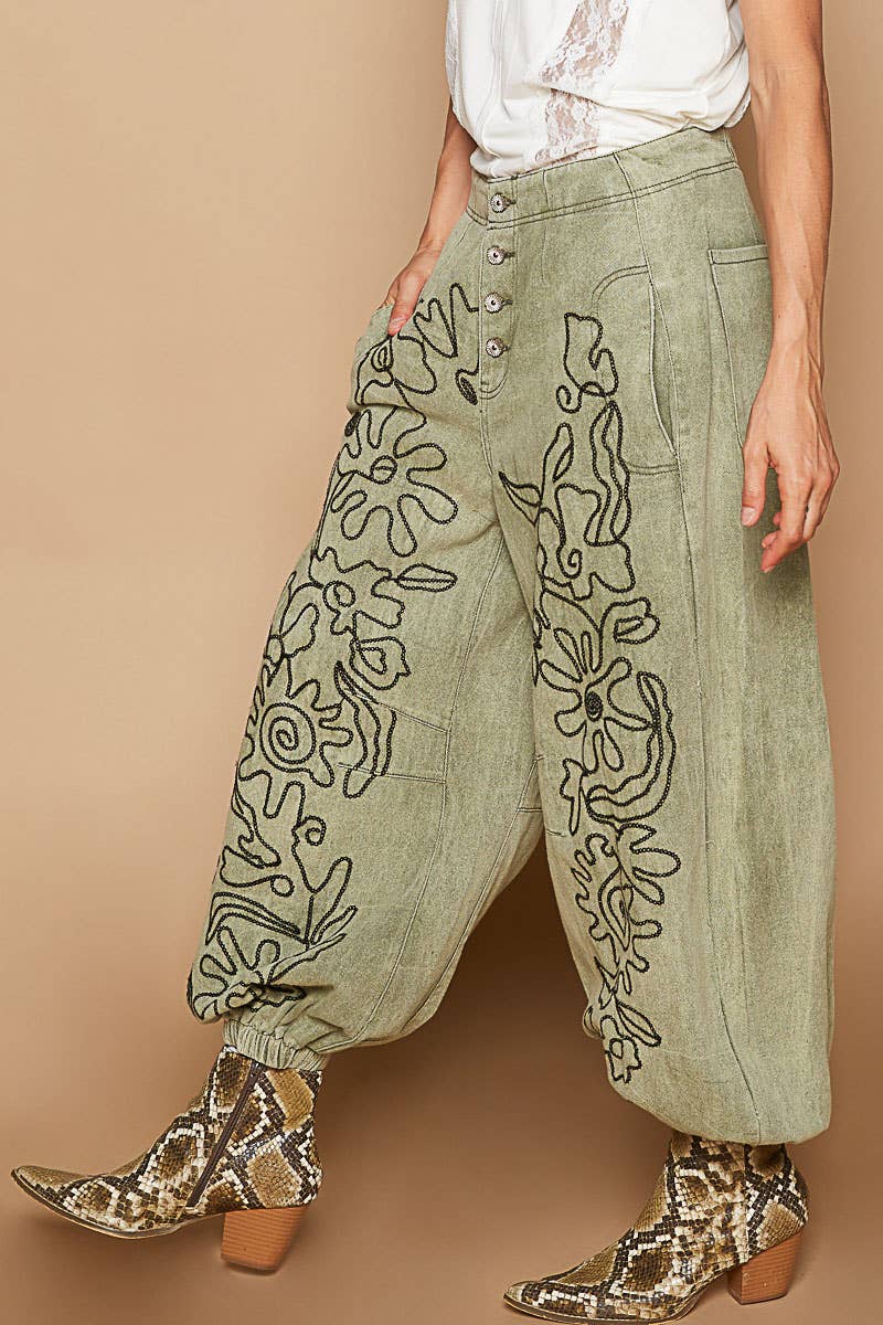 Meadow Stitch Twill Joggers Pants - ivyandlavyboutique Pol Clothing