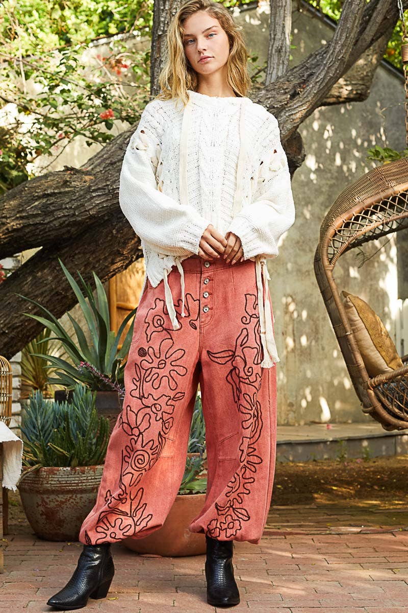 Meadow Stitch Twill Joggers Pants - ivyandlavyboutique Pol Clothing
