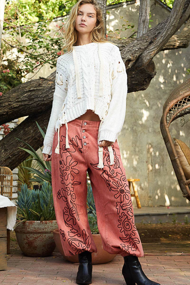 Meadow Stitch Twill Joggers Pants - ivyandlavyboutique Pol Clothing