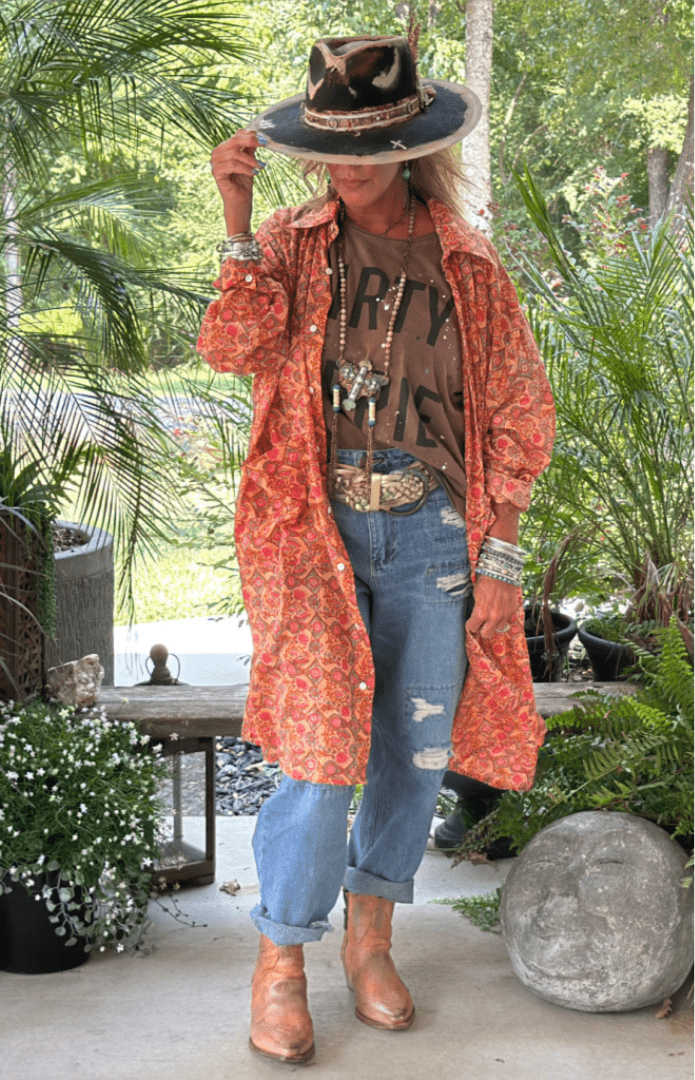 Meadow Strolls Duster in Peach Floral - ivyandlavyboutique Jaded Gypsy