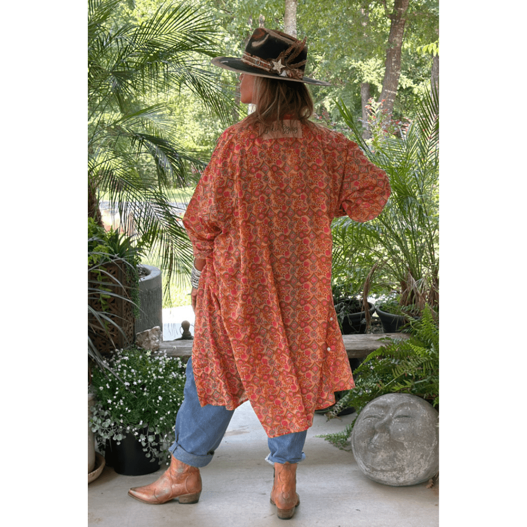 Meadow Strolls Duster in Peach Floral - ivyandlavyboutique Jaded Gypsy