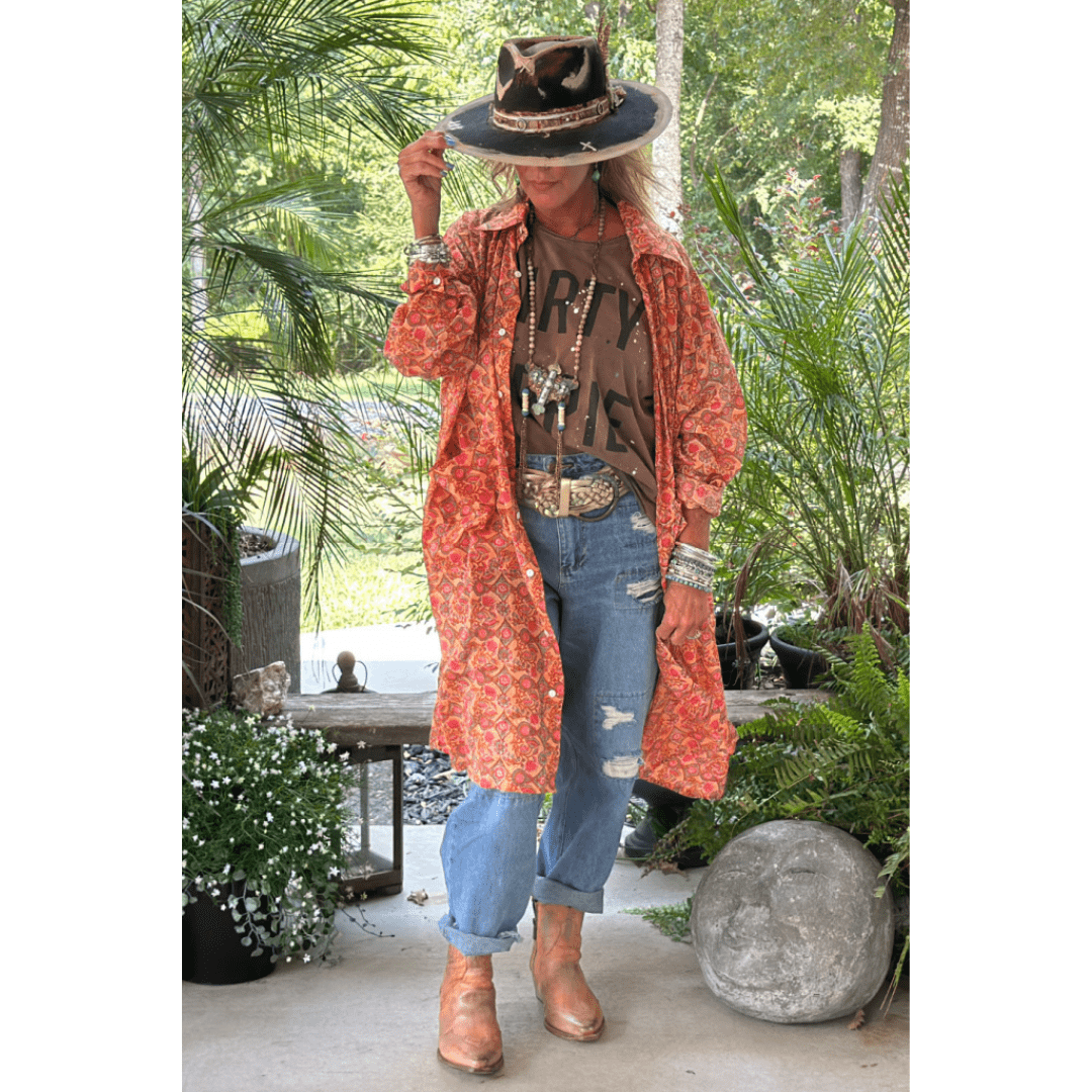 Meadow Strolls Duster in Peach Floral - ivyandlavyboutique Jaded Gypsy