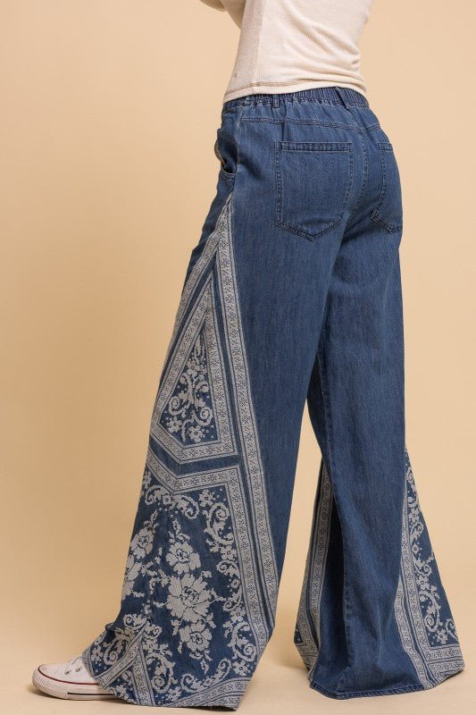 Mega Flare Cross Stitched embroidered Wide Leg Denim Pant - ivyandlavyboutique Blue Velvet