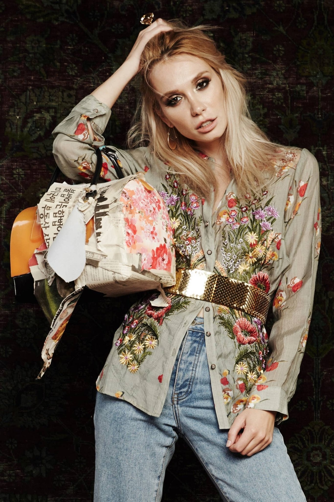 Mia Grace Shirt: Light Olive Floral - ivyandlavyboutique Aratta
