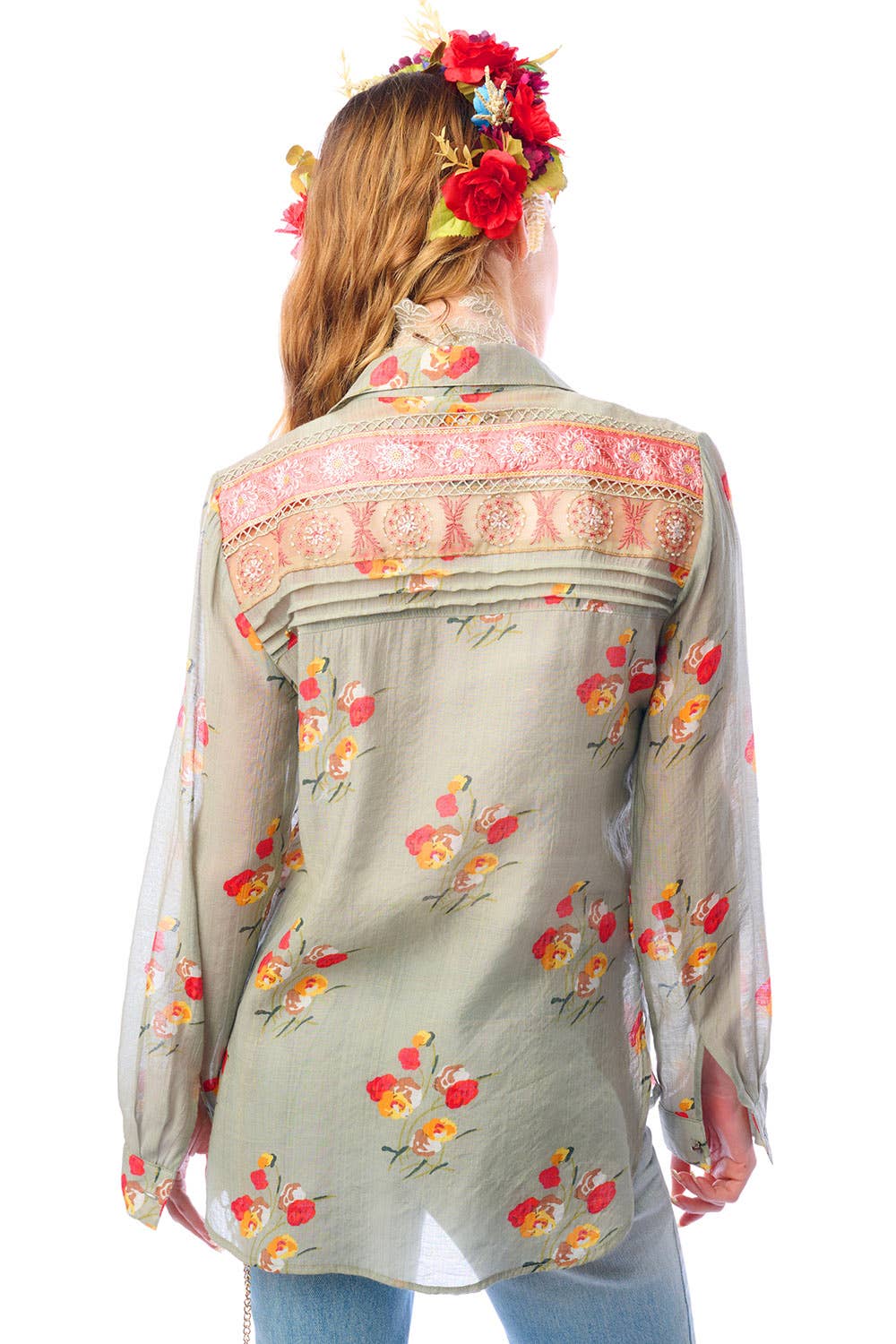 Mia Grace Shirt: Light Olive Floral - ivyandlavyboutique Aratta