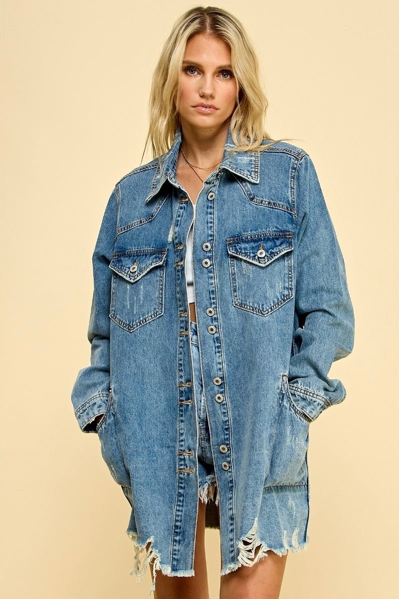 Mid Length Jean Jacket - ivyandlavyboutique Vervet
