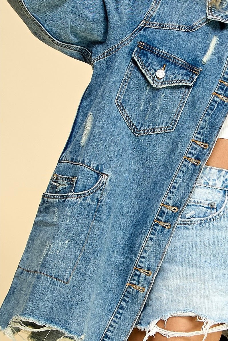 Mid Length Jean Jacket - ivyandlavyboutique Vervet
