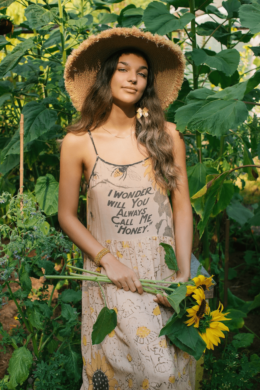 Milk & Honey Bohéme Long Maxi Slip Dress w/ Bee, Sunflower - ivyandlavyboutique Market of Stars