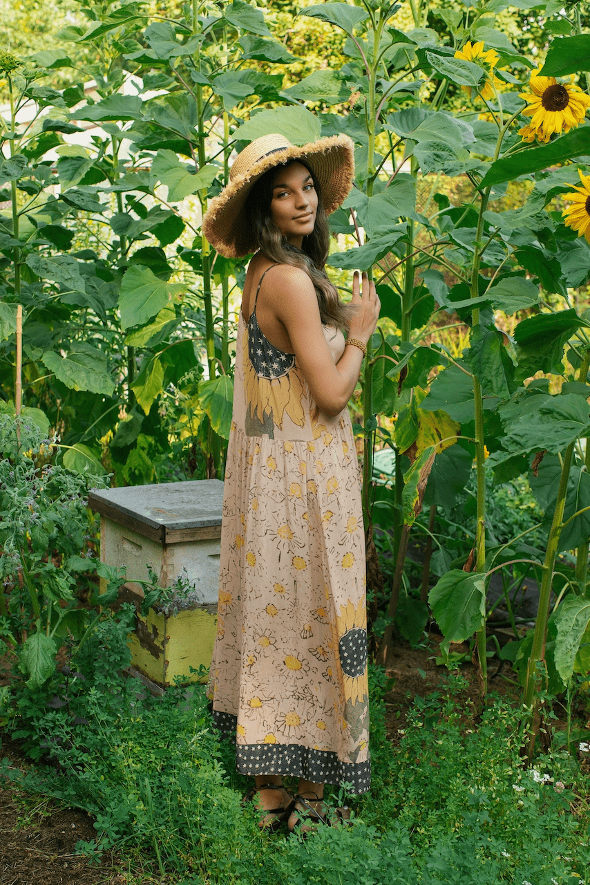 Milk & Honey Bohéme Long Maxi Slip Dress w/ Bee, Sunflower - ivyandlavyboutique Market of Stars