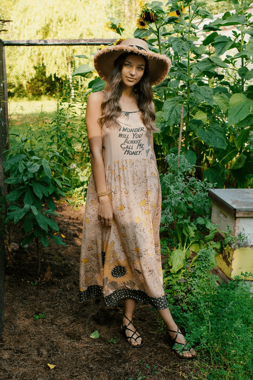 Milk & Honey Bohéme Long Maxi Slip Dress w/ Bee, Sunflower - ivyandlavyboutique Market of Stars