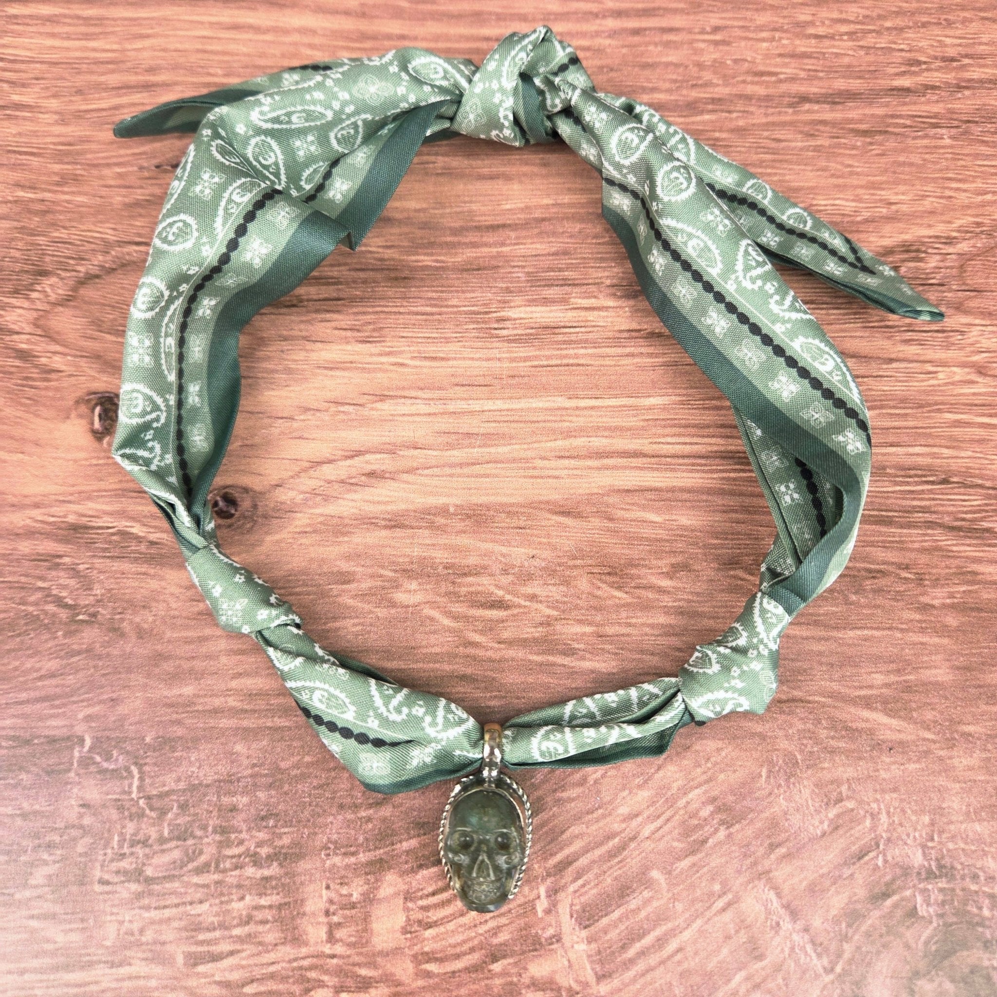 Mini Labradorite Skull Tibetan Pendant Ribbon Necklace - ivyandlavyboutique ZINC Designs