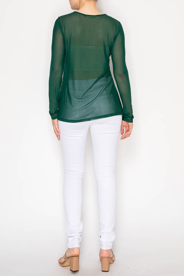 Minimalist Sheer All - Mesh Long Sleeve top in Green - ivyandlavyboutique Origami Apparel ~ Lace and Crochet inspired