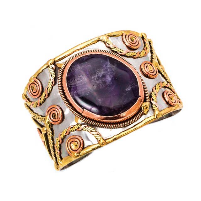 Mixed Metal and Amethyst Stone Bracelet - ivyandlavyboutique Anju Jewelry