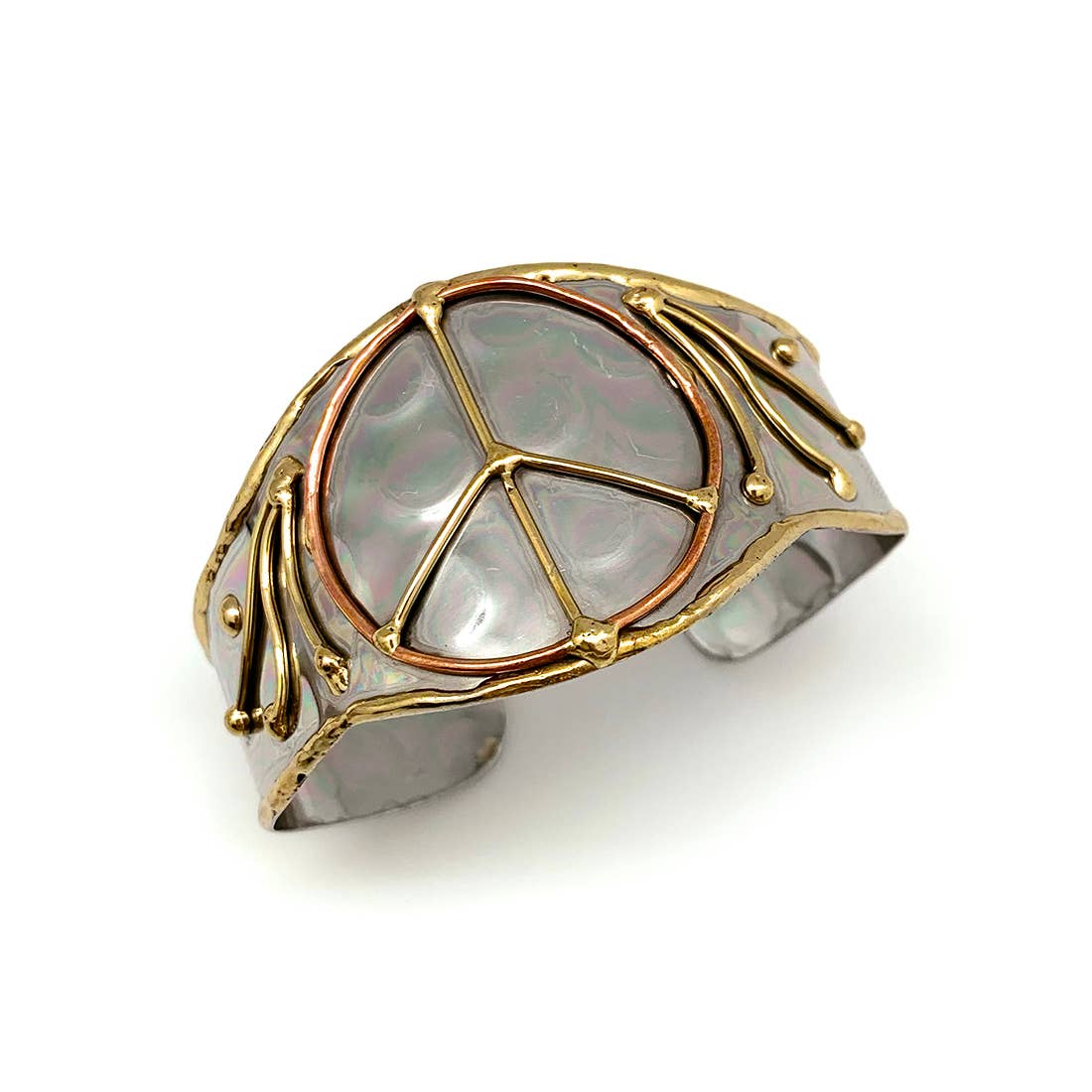Mixed Metal Cuff Bracelet - Peace Sign - ivyandlavyboutique Anju Jewelry