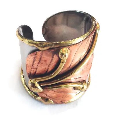 Mixed Metal Cuff Ring Leaf - ivyandlavyboutique Anju Jewelry