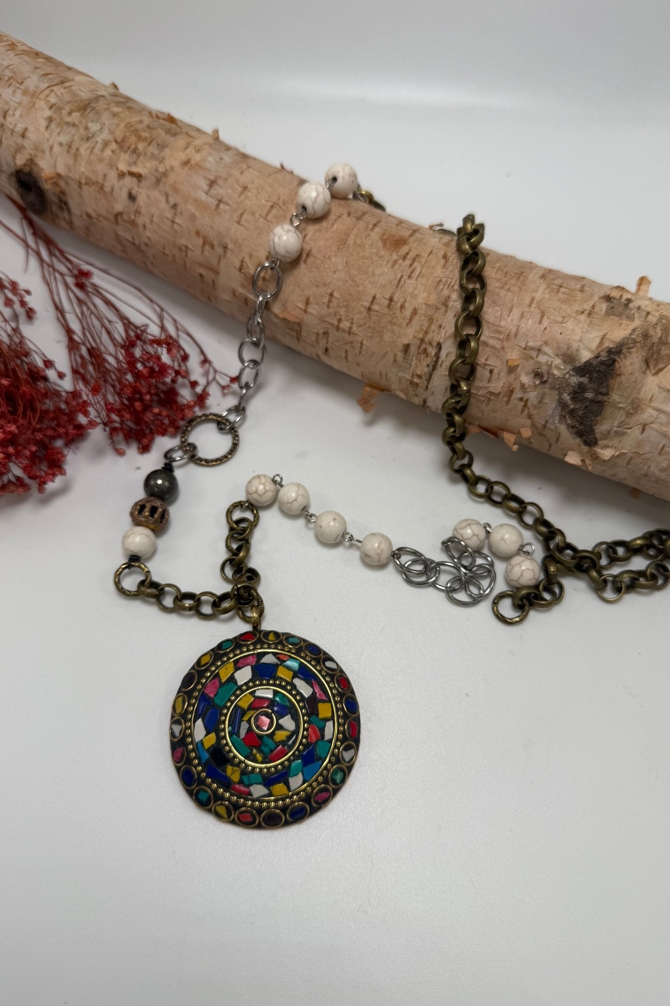 Mosaic Long Drop Statement Necklace - ivyandlavyboutique ivyandlavyboutique