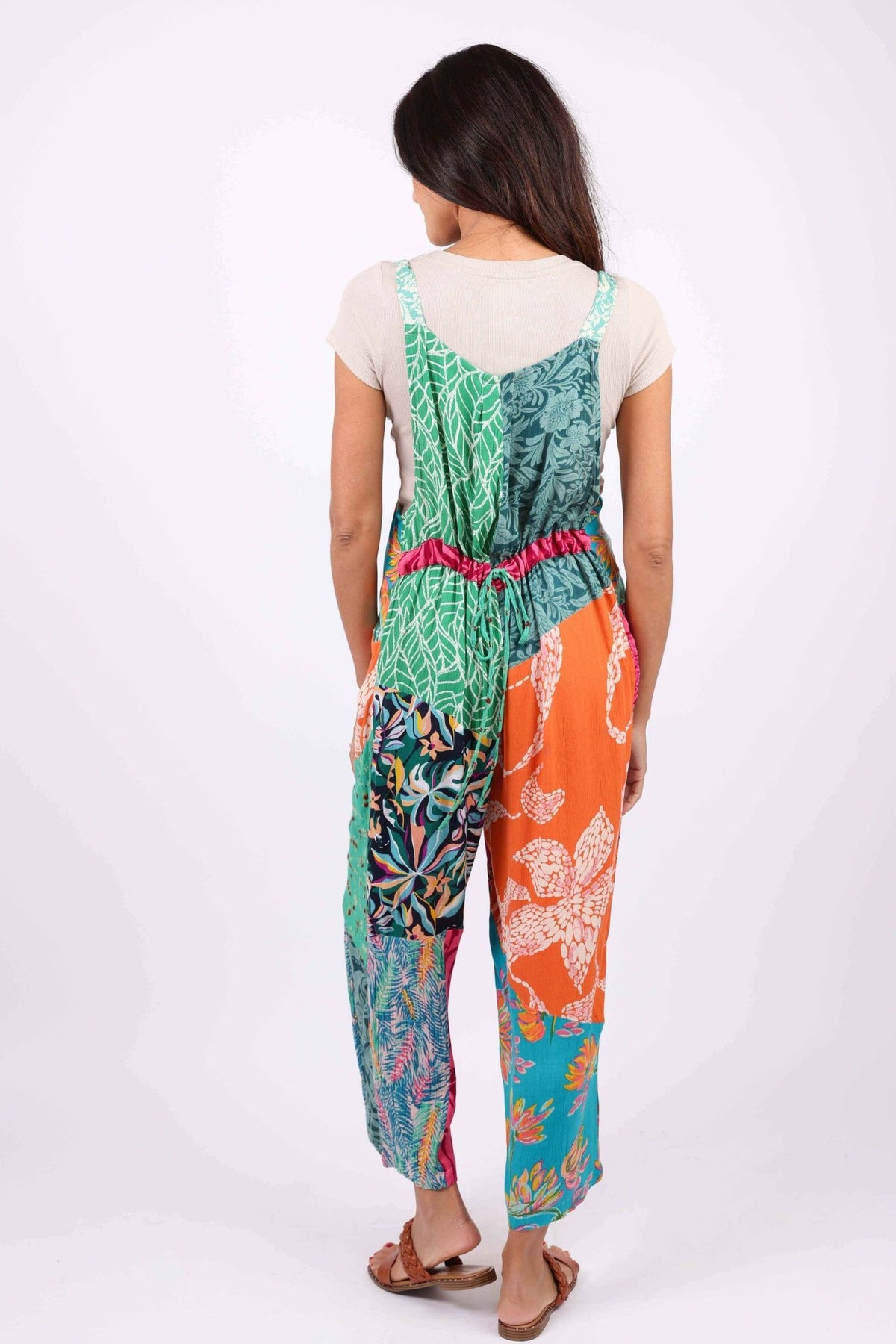 Multicolored Overall Jumpsuit in Wildflower Patchwork - ivyandlavyboutique Sacred Threads