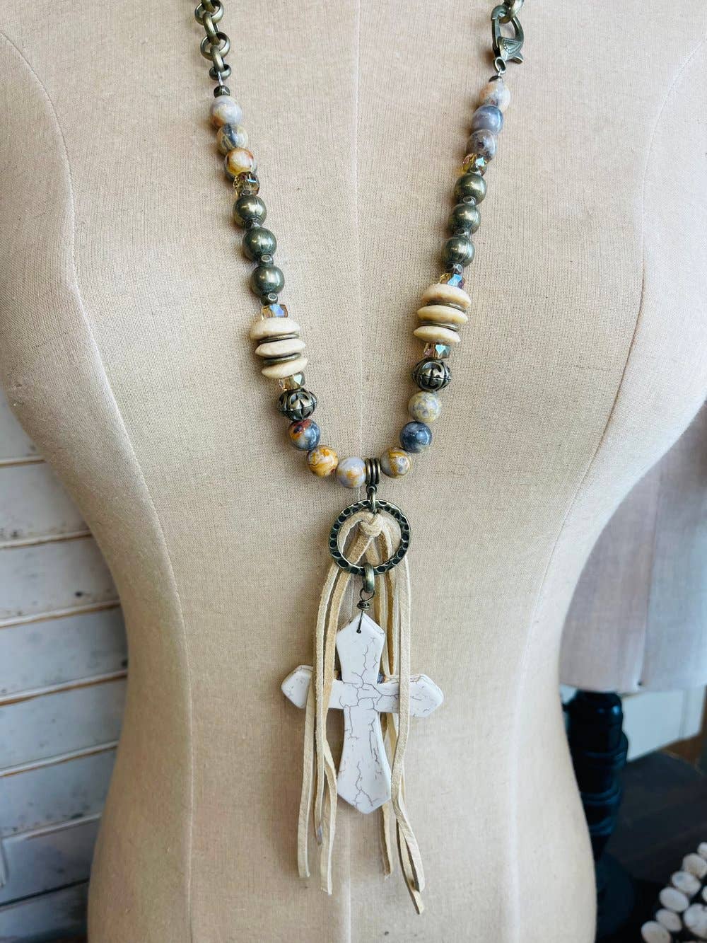 Natural Spice Cross Necklace 30" - ivyandlavyboutique Scooples Jewelry