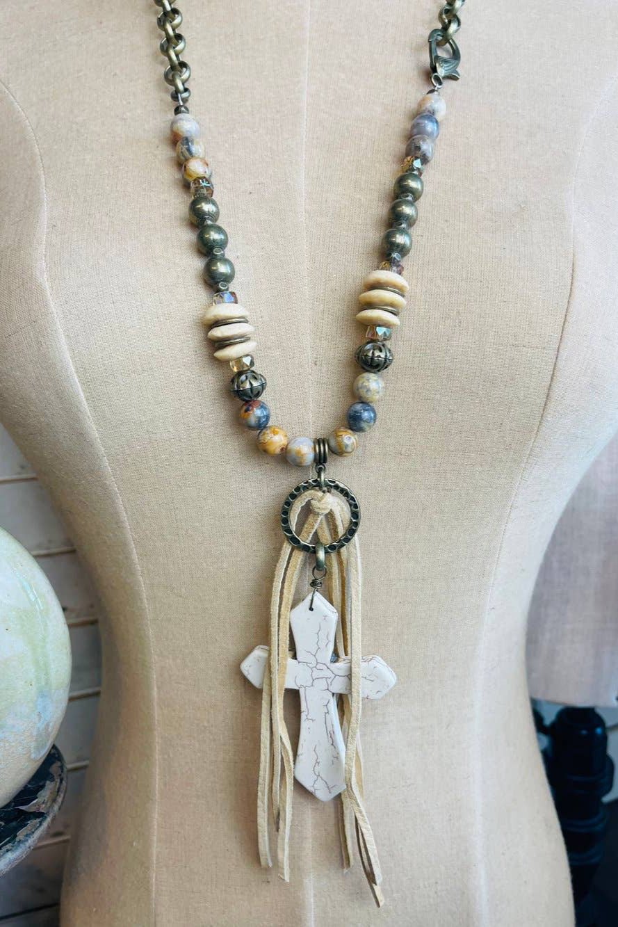 Natural Spice Cross Necklace 30" - ivyandlavyboutique Scooples Jewelry