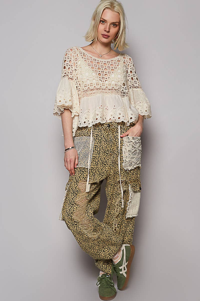 Nikki Round neck short sleeve floral eyelet crochet top - ivyandlavyboutique Pol Clothing