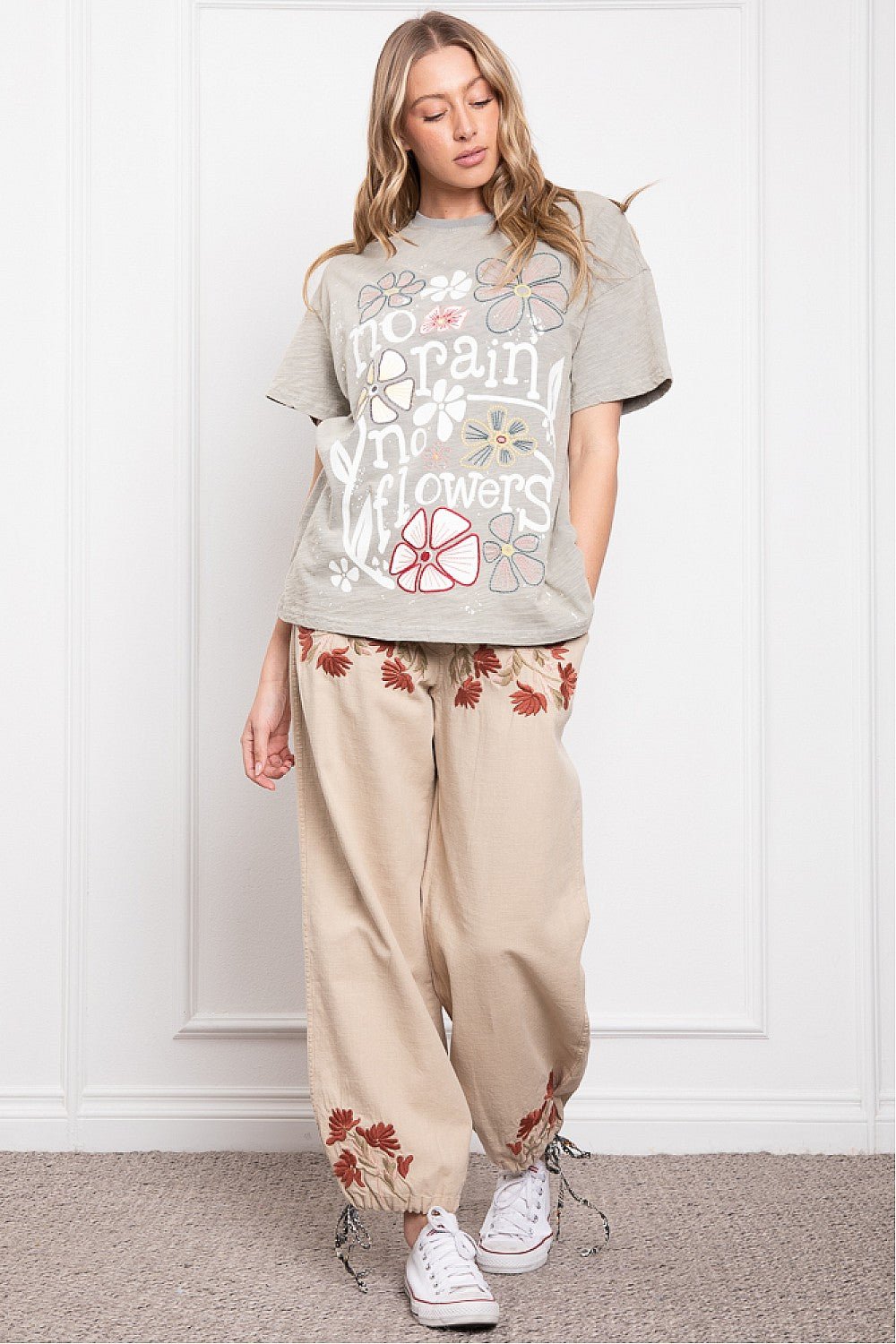 No Rain No Flowers Easy Pullover Tee in Grey - ivyandlavyboutique Blue Velvet