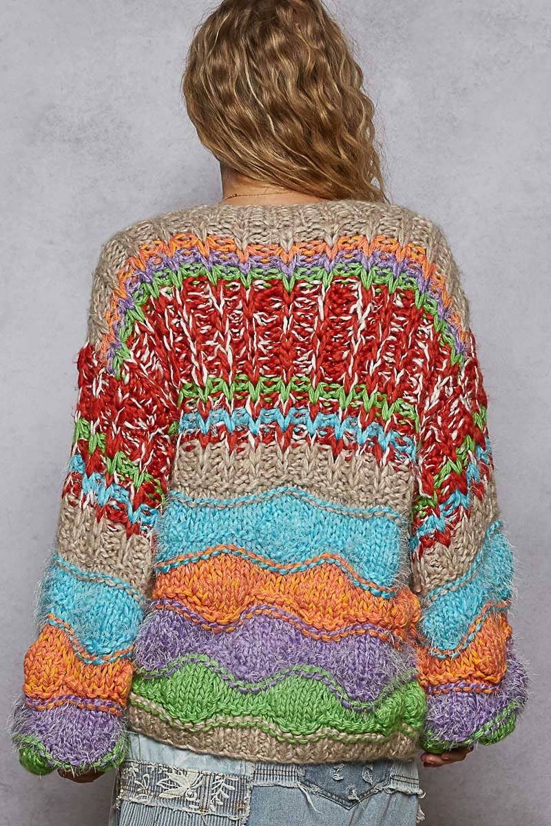 Not your Granny’s Longsleeve Striped Sweater Cardigan - ivyandlavyboutique Pol Clothing