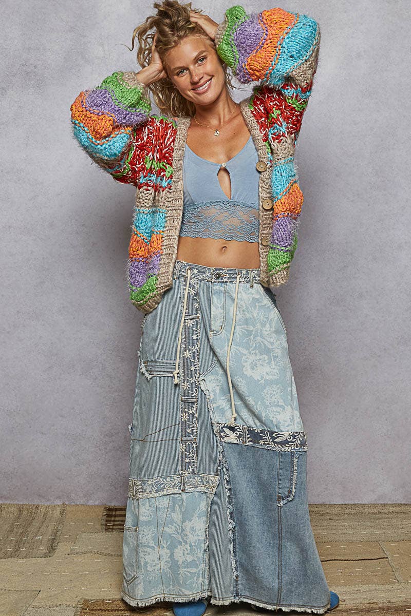 Not your Granny’s Longsleeve Striped Sweater Cardigan - ivyandlavyboutique Pol Clothing