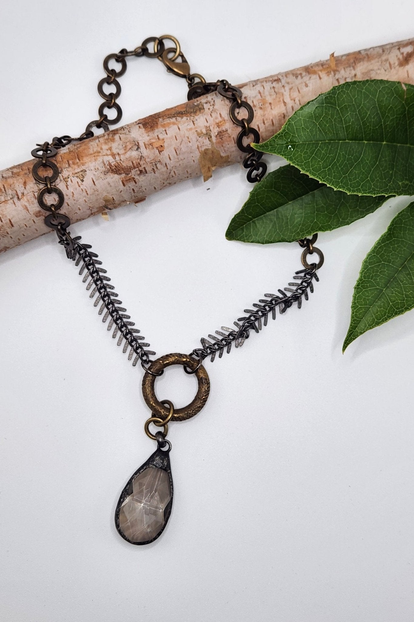 One of a Kind: Brass & Crystal Teardrop Necklace - ivyandlavyboutique Spirit Lala