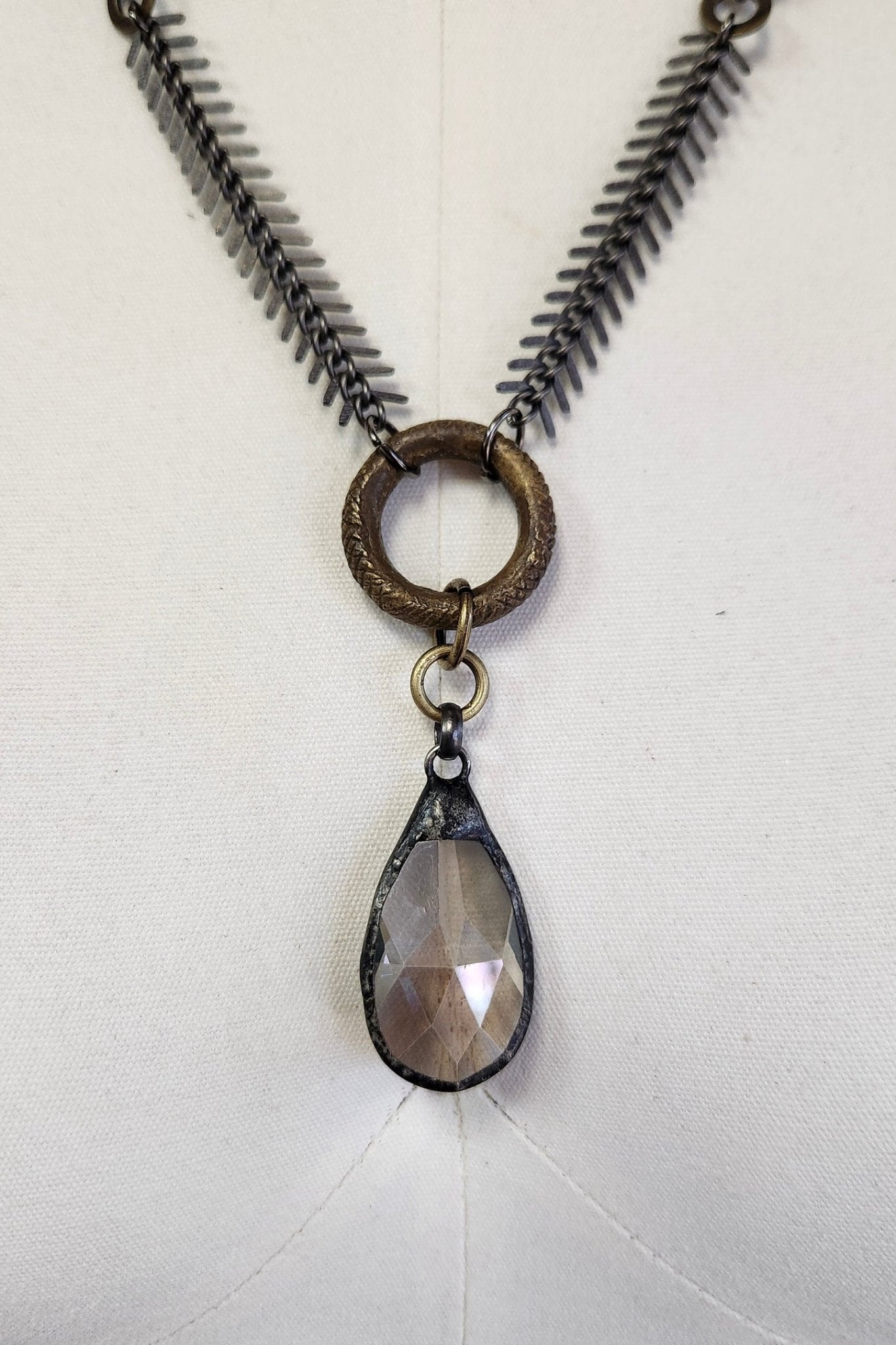 One of a Kind: Brass & Crystal Teardrop Necklace - ivyandlavyboutique Spirit Lala