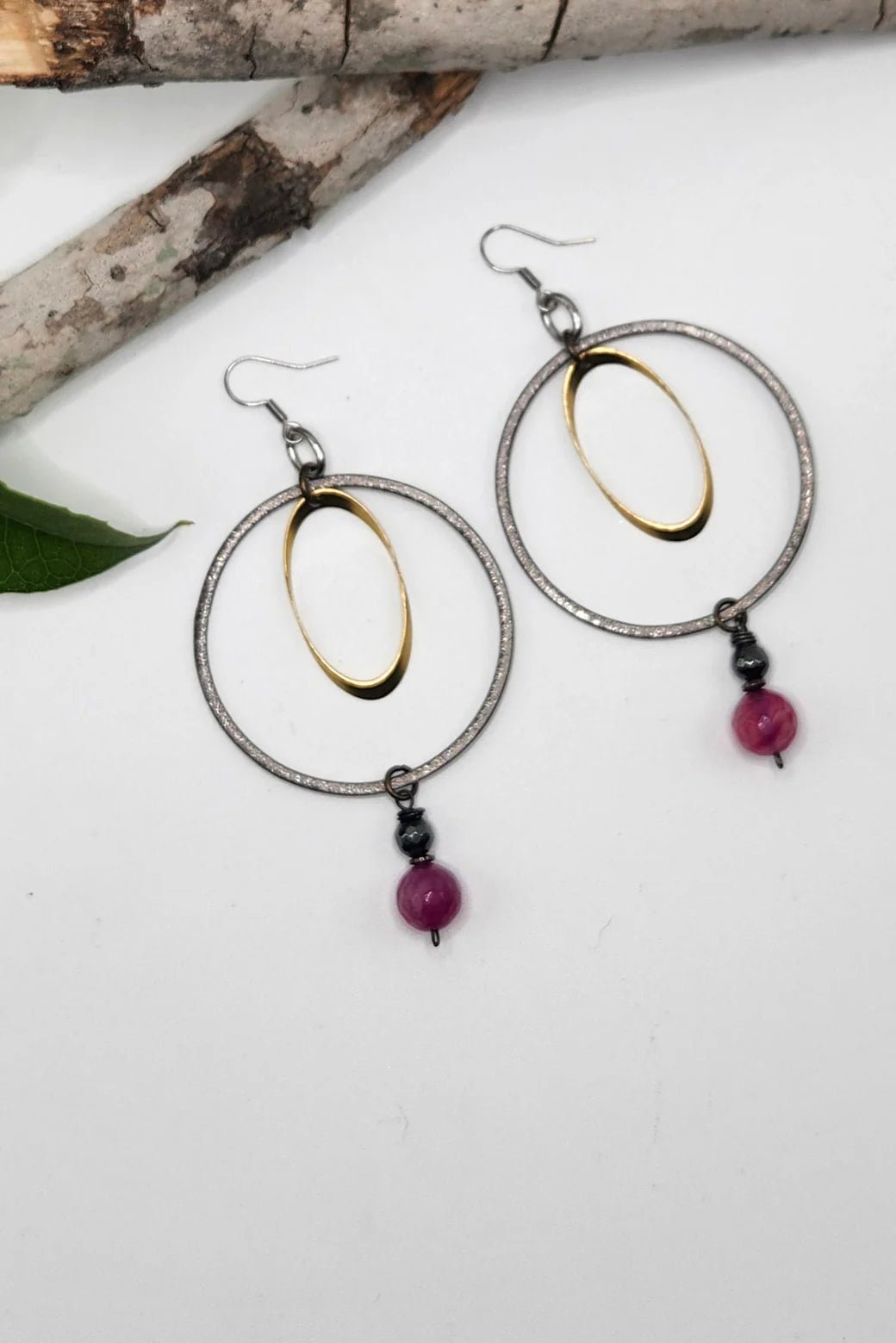 One of a Kind: Double Circle Fuchsia Earrings - ivyandlavyboutique Spirit Lala
