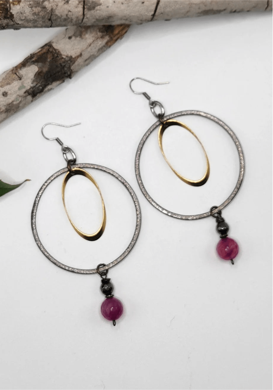 One of a Kind: Double Circle Fuchsia Earrings - ivyandlavyboutique Spirit Lala