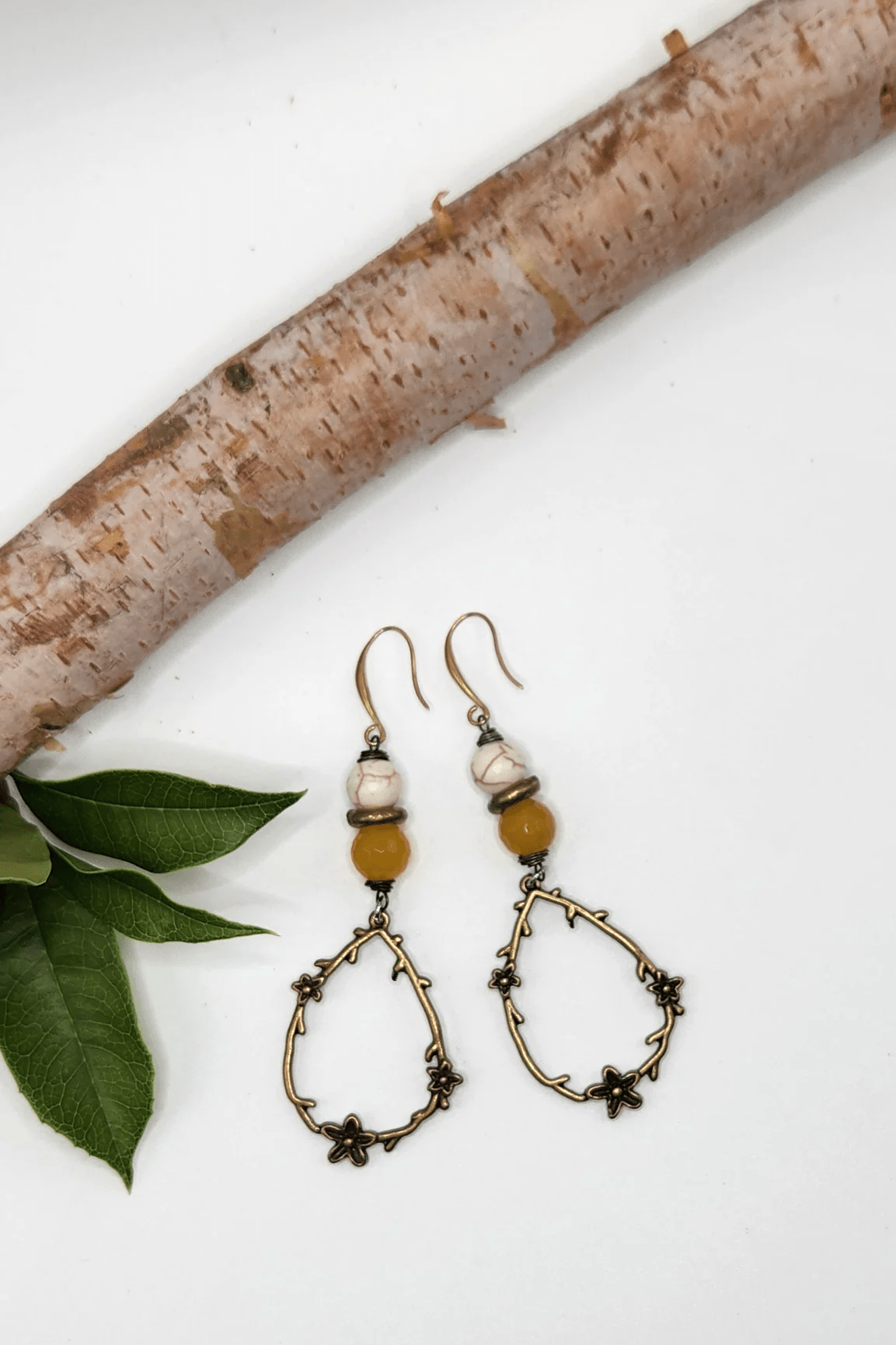 One of a Kind: Floral Yellow Tear Drop Earrings - ivyandlavyboutique Spirit Lala