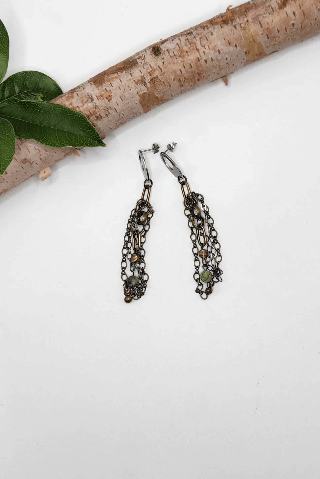 One of a Kind: Green Chain Drop Earrings - ivyandlavyboutique Spirit Lala