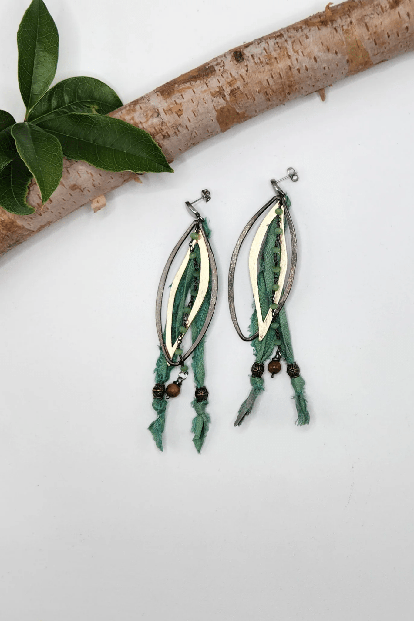 One of a Kind: Green Fabric Drop Earrings - ivyandlavyboutique Spirit Lala