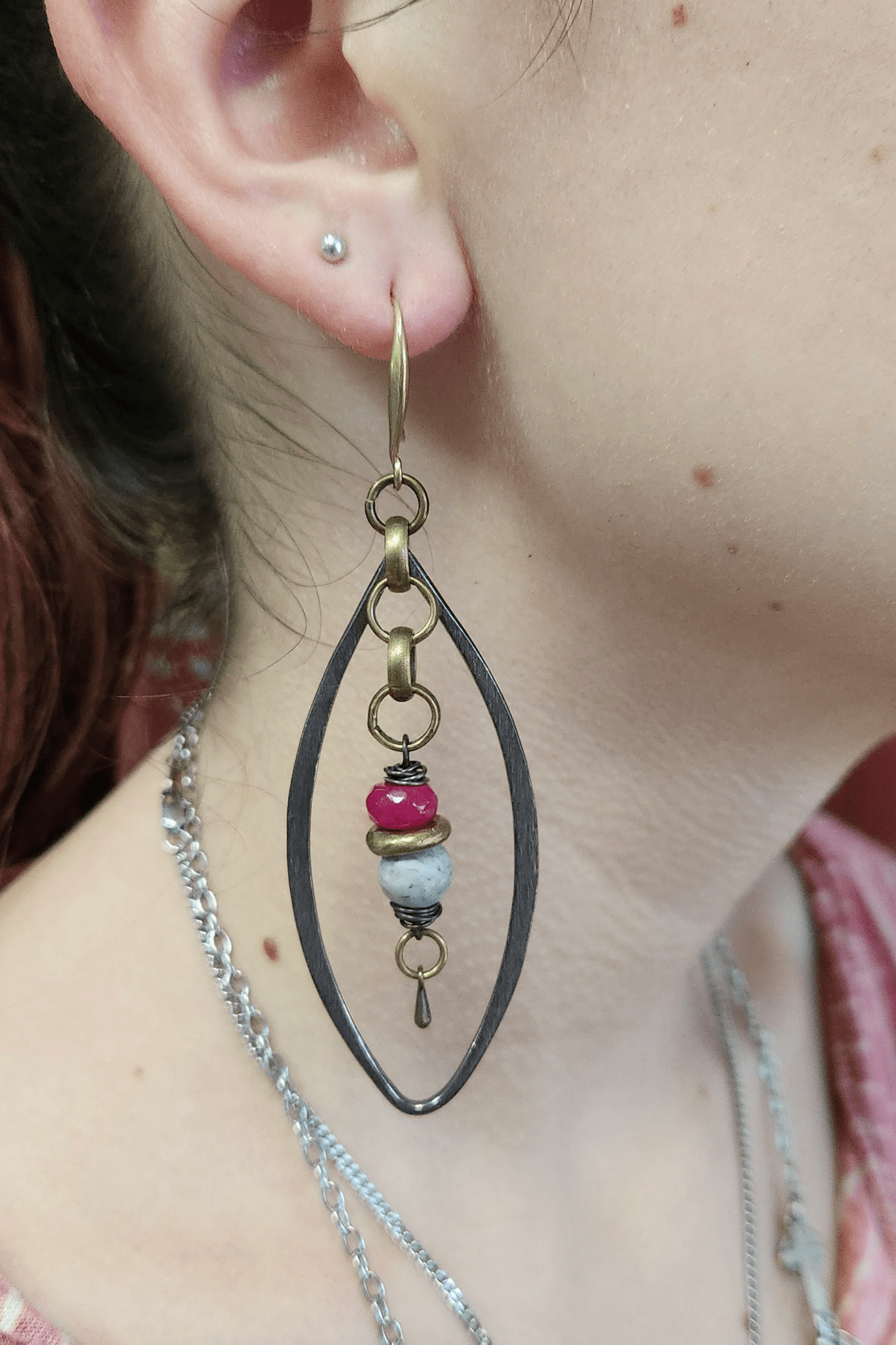 One of a Kind: Rose Oval Chain Drop Earrings - ivyandlavyboutique Spirit Lala