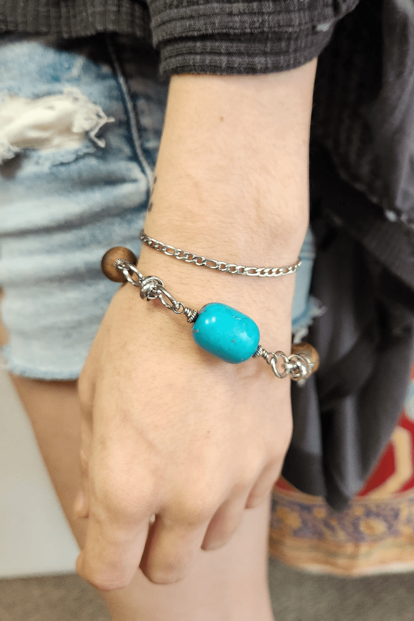 One of a Kind: Triple Turquoise & Pyrite Bracelet - ivyandlavyboutique Spirit Lala