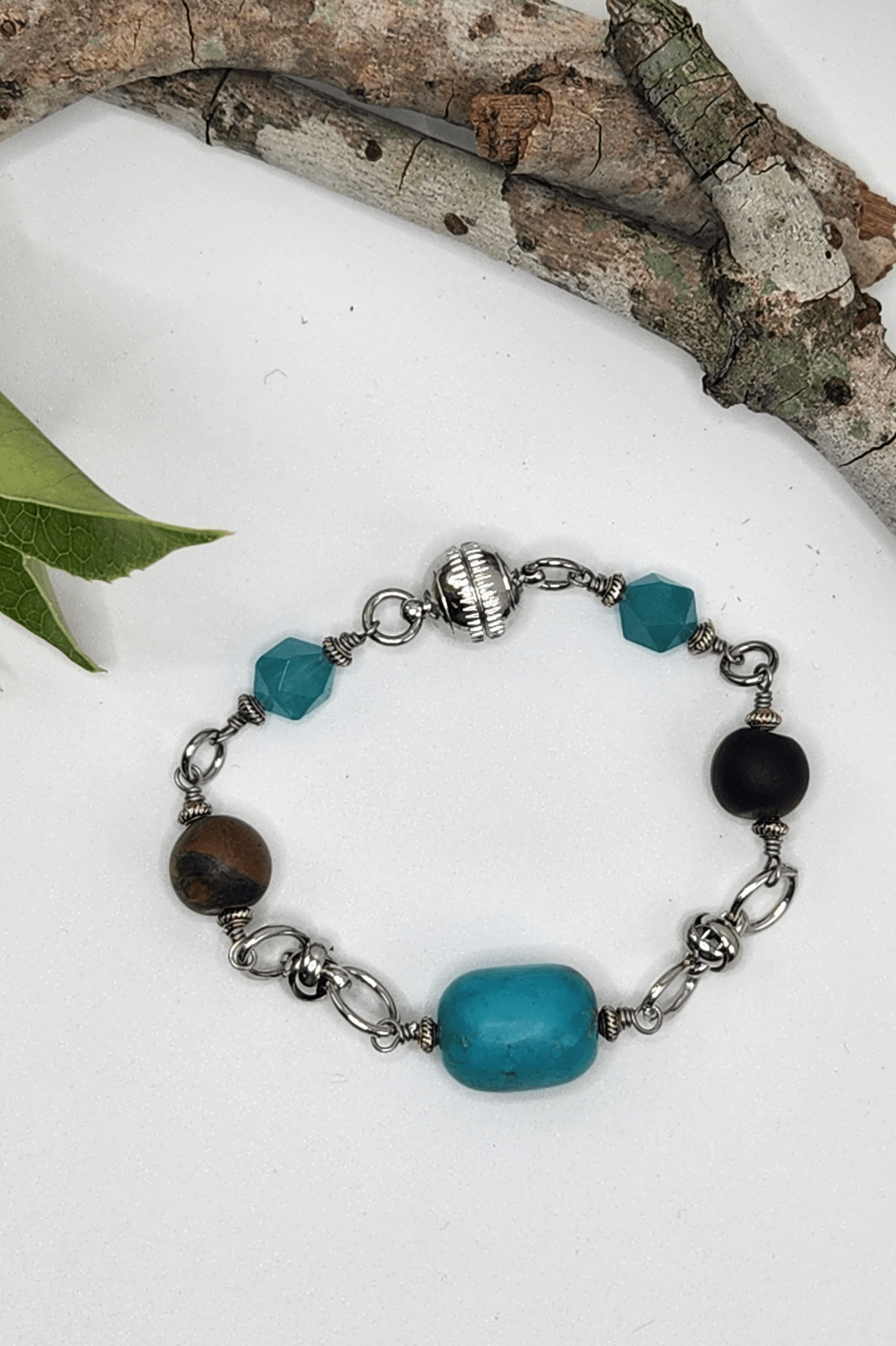 One of a Kind: Turquoise and Tigers Eye Bracelet - ivyandlavyboutique Spirit Lala