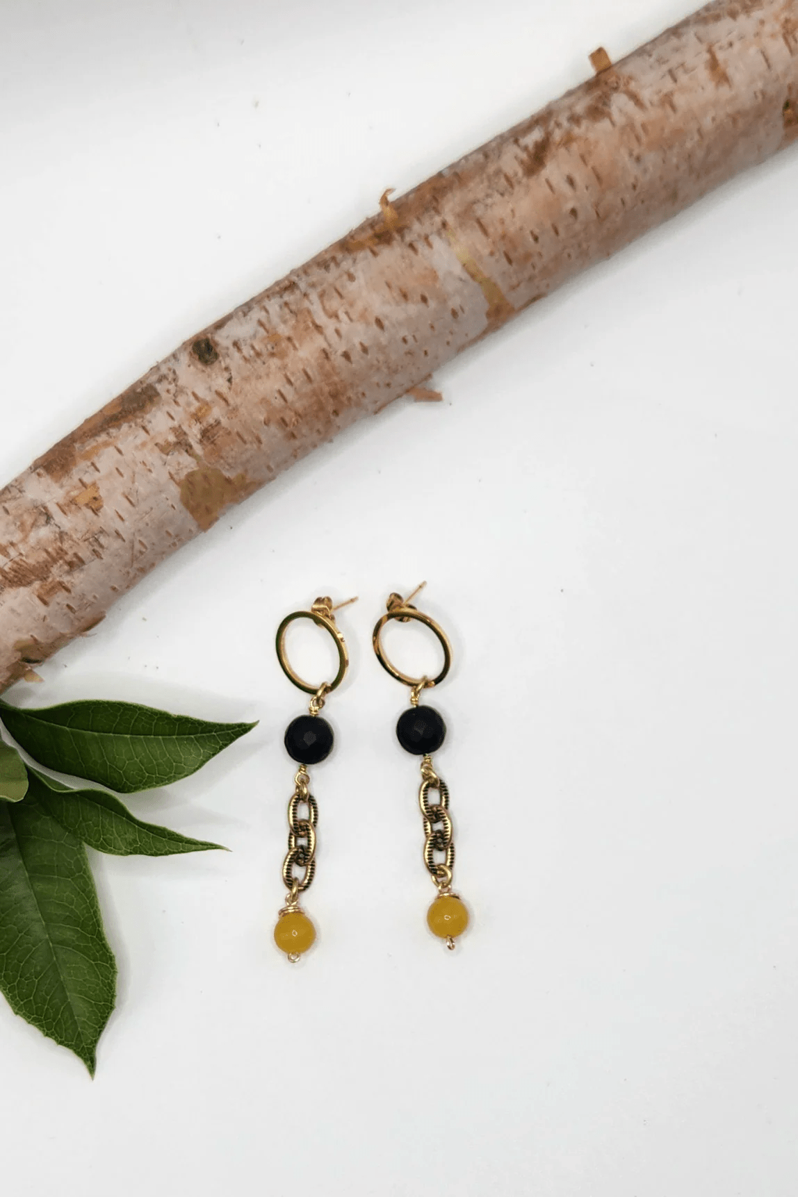 One of a Kind: Yellow and Black Chain Drop Earrings - ivyandlavyboutique Spirit Lala