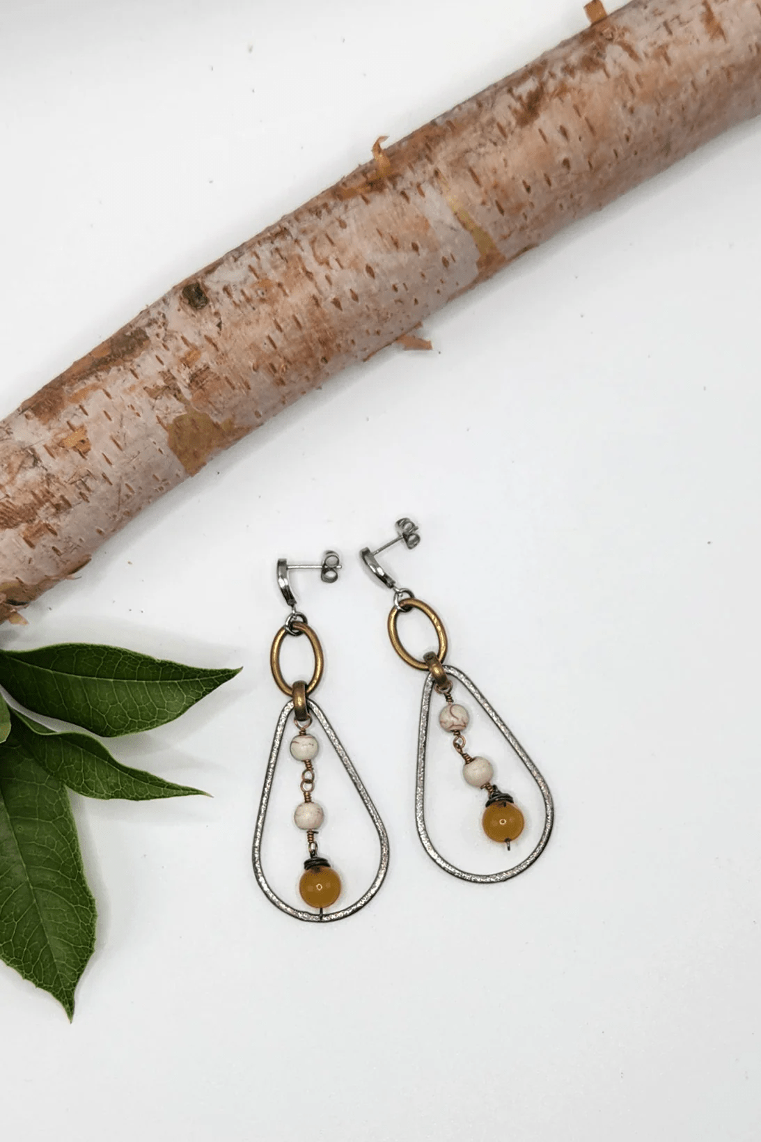 One of a Kind: Yellow and Howlite Tear Drop Earrings - ivyandlavyboutique Spirit Lala