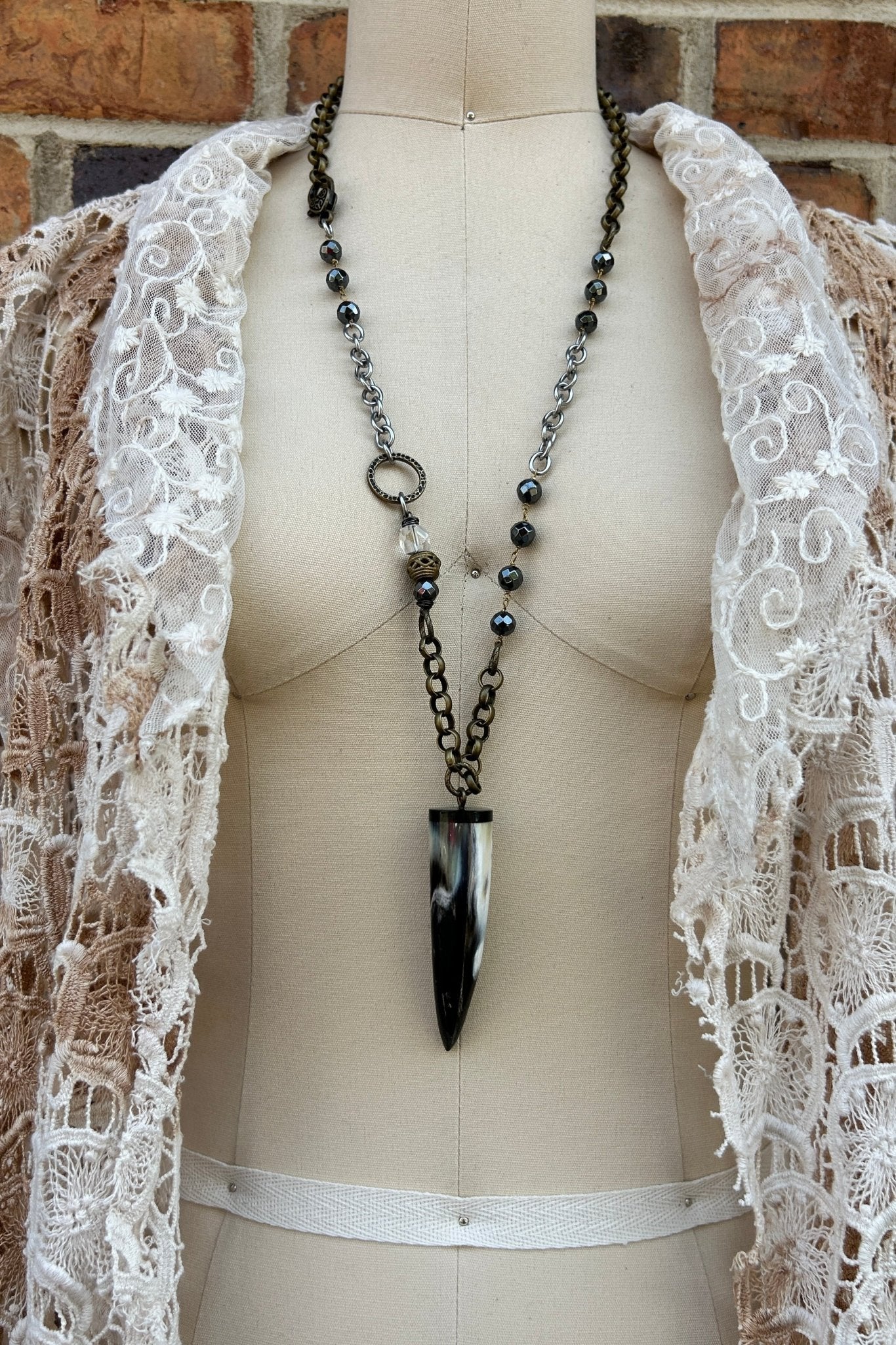 OOAK - 33 - Horn Drop Statement Necklace - ivyandlavyboutique ivyandlavyboutique
