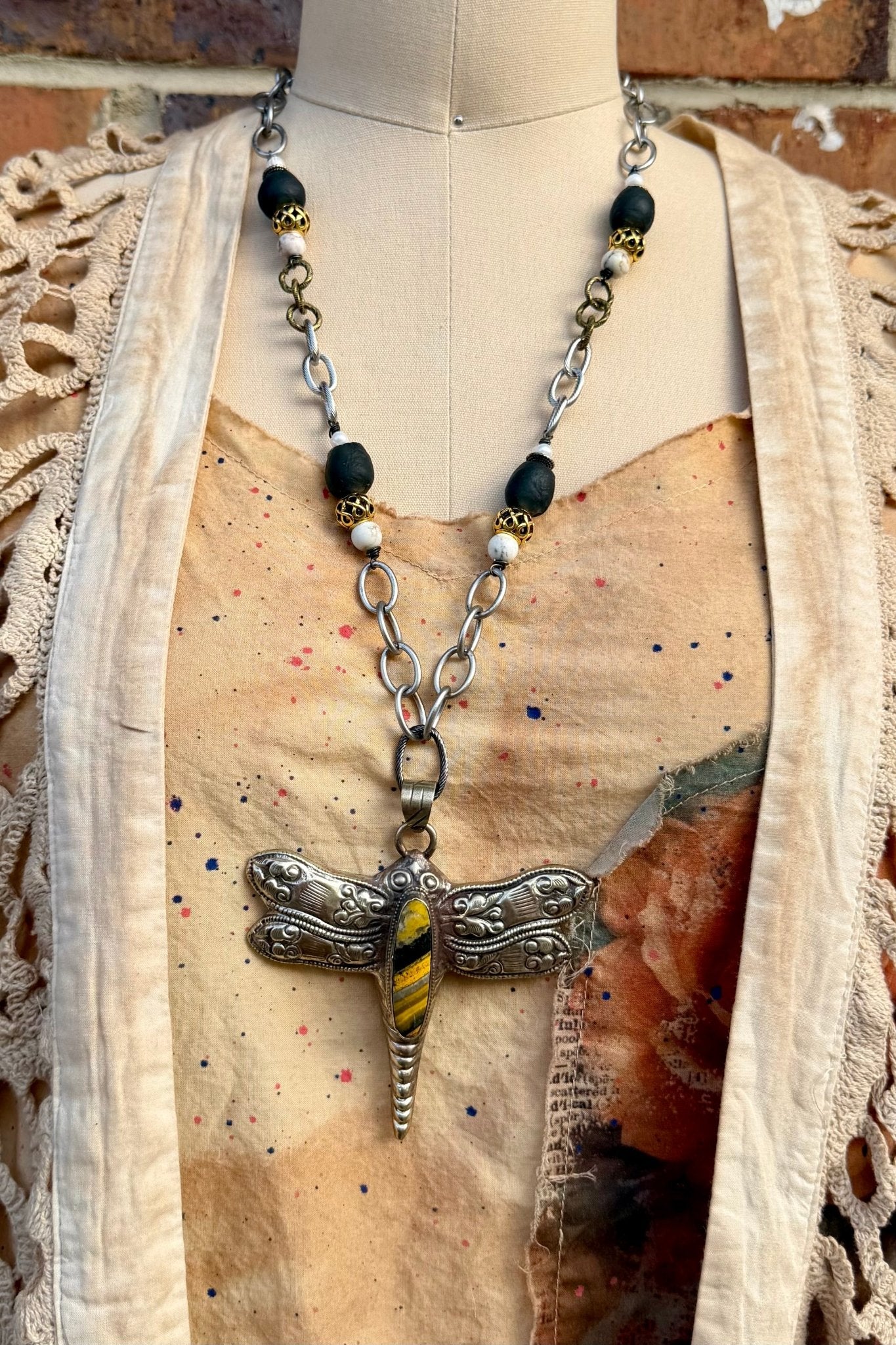 OOAK Dragonfly Flit Statement Necklace - ivyandlavyboutique ivyandlavyboutique