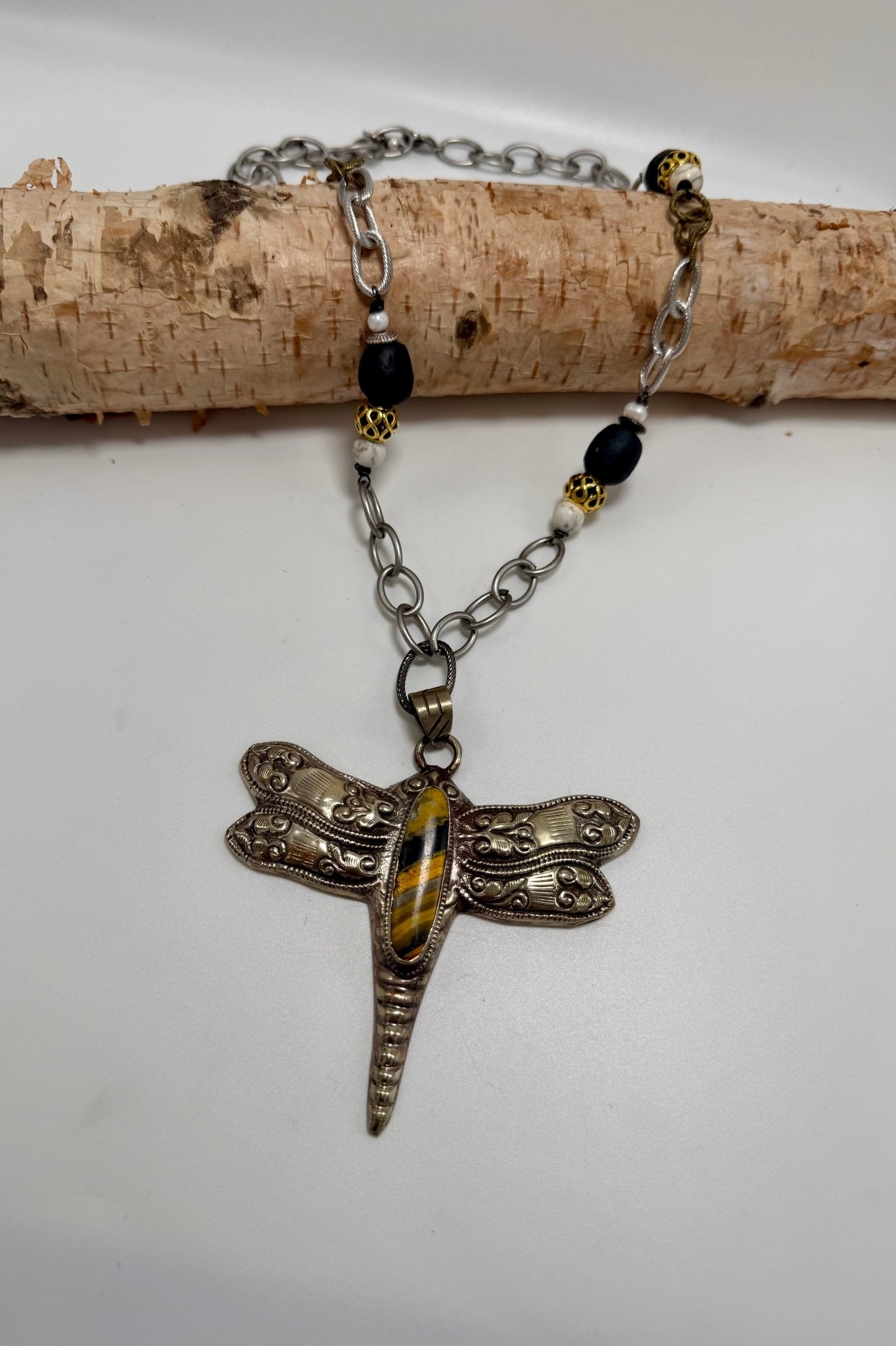 OOAK Dragonfly Flit Statement Necklace - ivyandlavyboutique ivyandlavyboutique